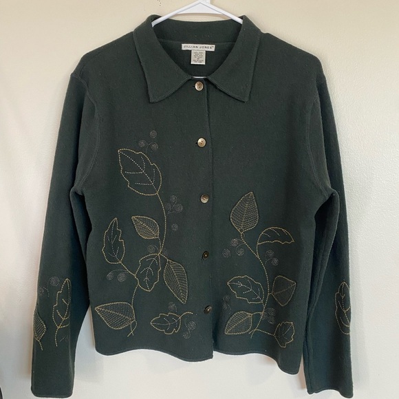 Vintage Jillian Jones 100% Wool Women’s Green Floral Fall Embroidered Jacket - Picture 8 of 8